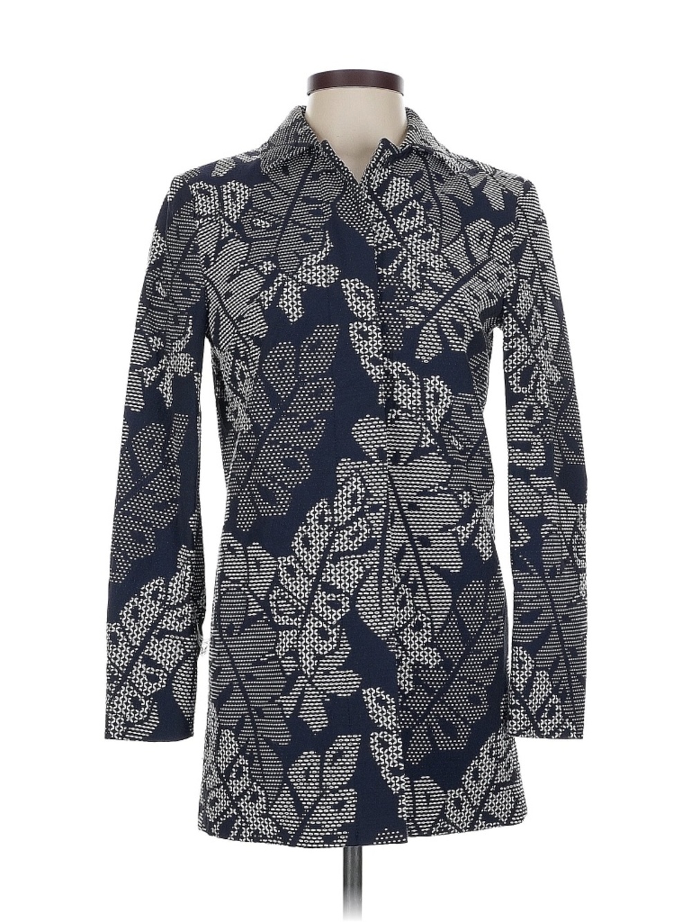 J.McLaughlin Navy Ivory Floral Jacquard Coat Jacket XS